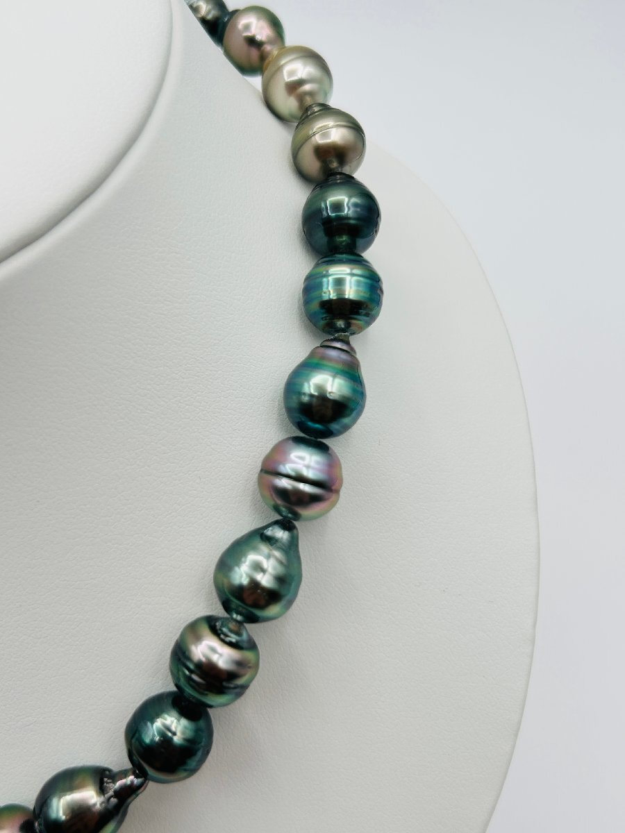 タヒチ 黒蝶 パール オーロラ ピーコック ネックレス 9.3-11.3mm 真珠科学研究所 鑑別書 真珠 孔雀緑 大渓地_画像5