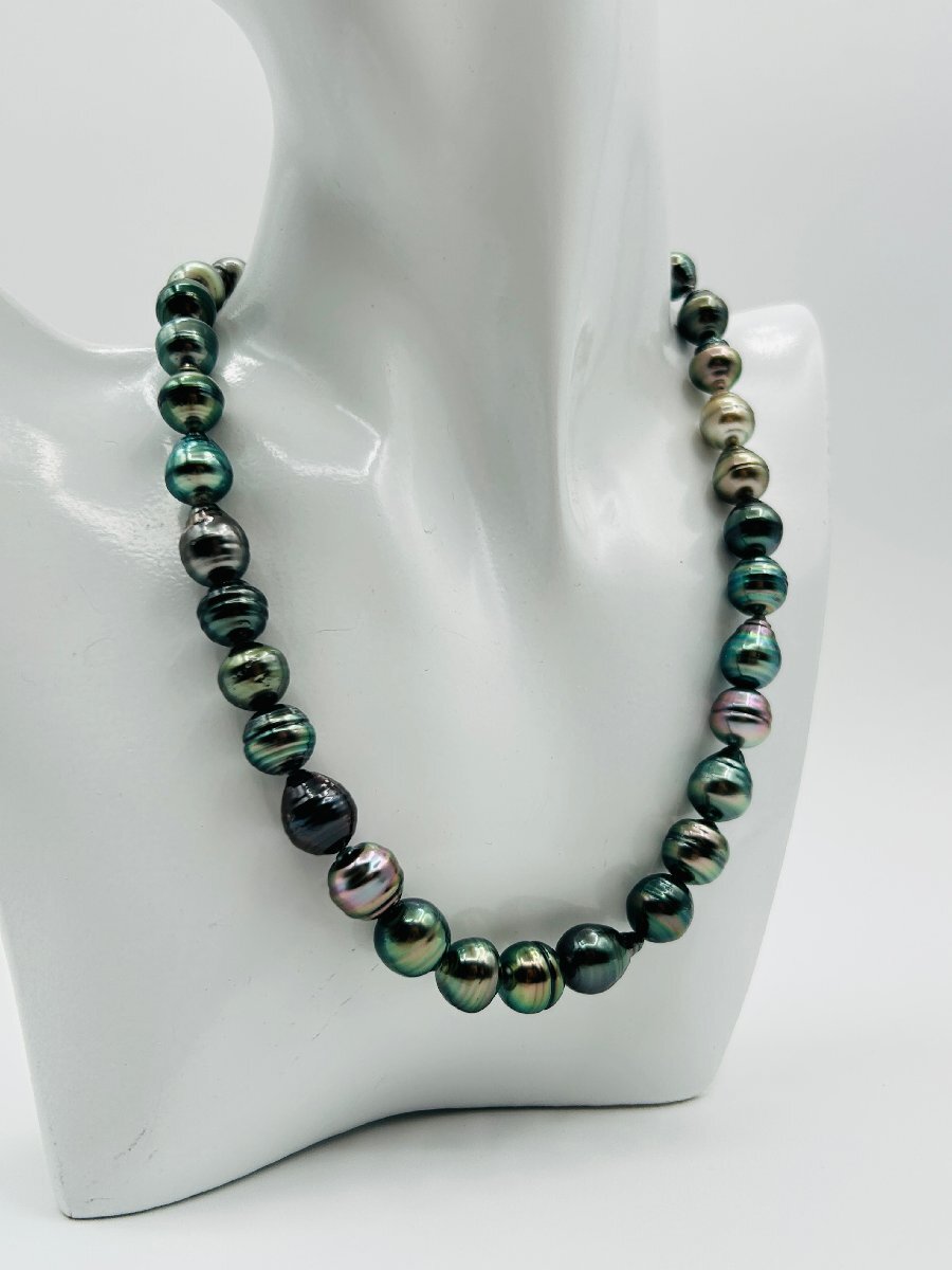 タヒチ 黒蝶 パール オーロラ ピーコック ネックレス 9.3-11.3mm 真珠科学研究所 鑑別書 真珠 孔雀緑 大渓地_画像6