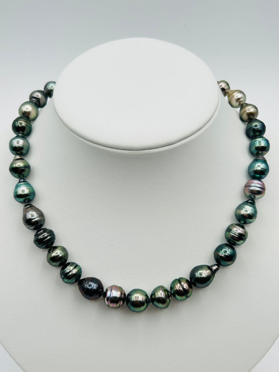 タヒチ 黒蝶 パール オーロラ ピーコック ネックレス 9.3-11.3mm 真珠科学研究所 鑑別書 真珠 孔雀緑 大渓地_画像2