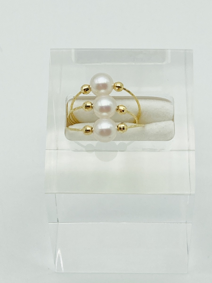 フリーサイズ！ 真珠 K18 アコヤパール リング 5.5-6.0㎜ 3ピース使い 18金 【形状記憶】お洒落 カジュアル_画像7