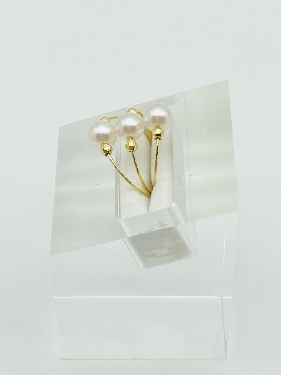 フリーサイズ！ 真珠 K18 アコヤパール リング 5.5-6.0㎜ 3ピース使い 18金 【形状記憶】お洒落 カジュアル_画像8