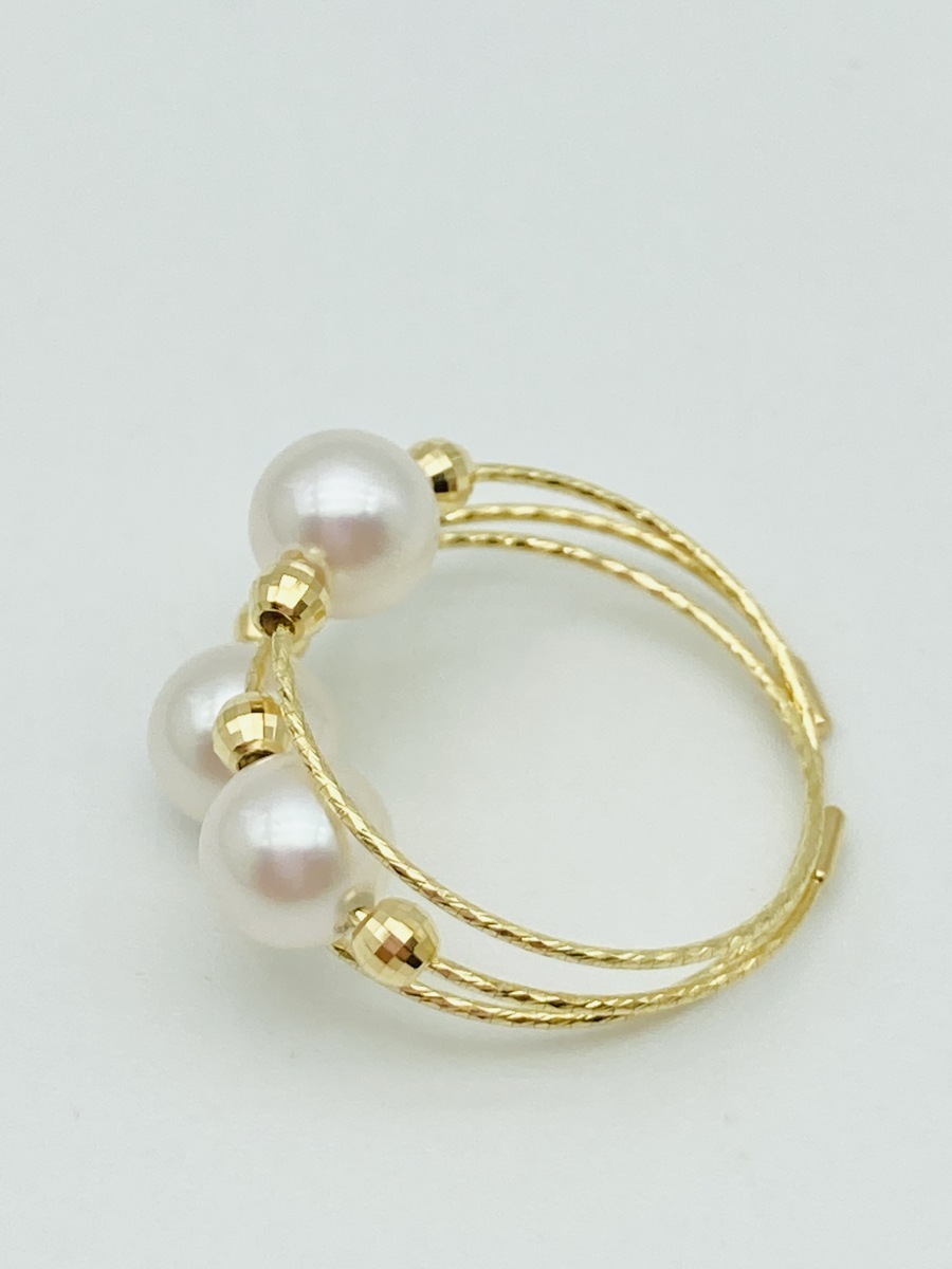 フリーサイズ！ 真珠 K18 アコヤパール リング 5.5-6.0㎜ 3ピース使い 18金 【形状記憶】お洒落 カジュアル_画像4