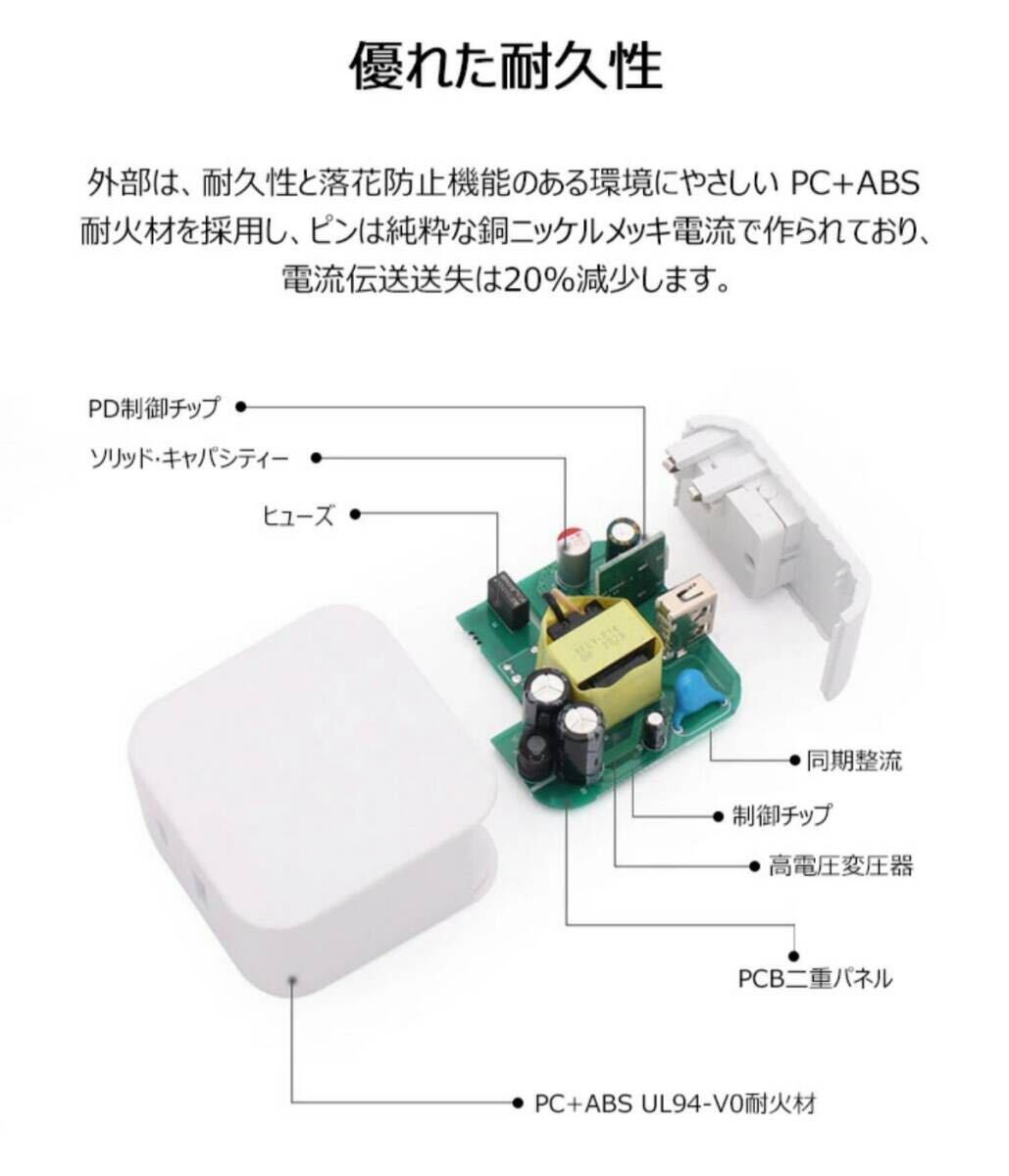 充電器 タイプc type c 充電器 iphone 20W 急速充電器 ケーブルセット Apple認証品 スマホ充電器 PD QC3.0 ACアダプター 2ポート USBポート_画像5