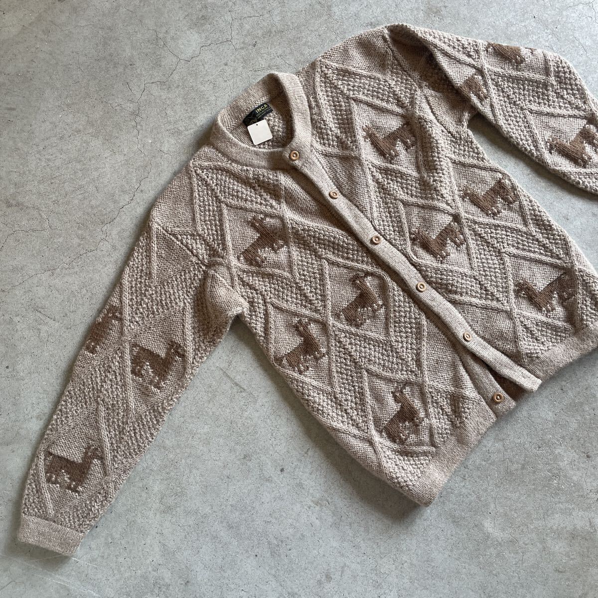 ビンテージ ハンドメイド ペルー製 アルパカウール100% 肉厚 ニットセーター カーディガン5 ヴィンテージ メンズ レディース 手編み 古着_画像6