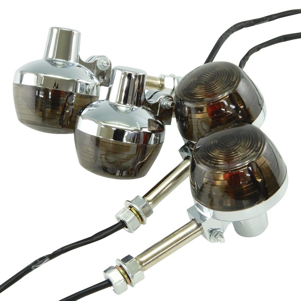 互換品 ホークタイプ CB系 ウインカー 4個 スモーク ステー付 CB250T,CB750K,ホーク2,CB400T,CB400F,モンキー,CB400N,CB250N,CBX400,_画像1