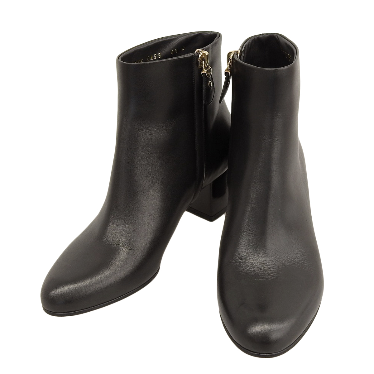 フェラガモ FERRAGAMO サイドファスナー ショートブーツ レザー ブラック 4 1/2 レディース 4686_画像1