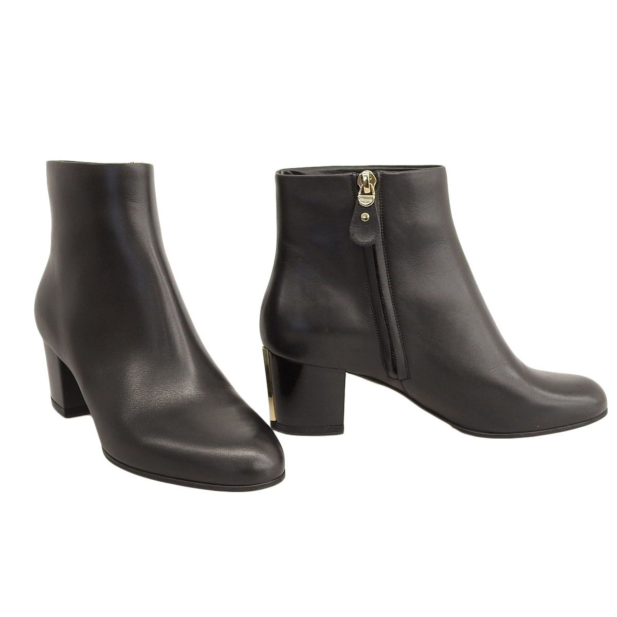 フェラガモ FERRAGAMO サイドファスナー ショートブーツ レザー ブラック 4 1/2 レディース 4686_画像2