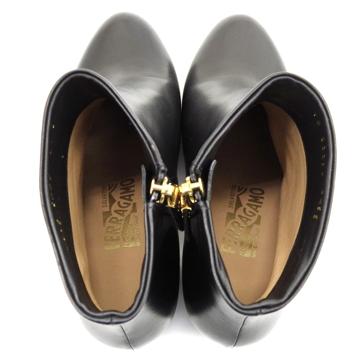 フェラガモ FERRAGAMO サイドファスナー ショートブーツ レザー ブラック 4 1/2 レディース 4686_画像7