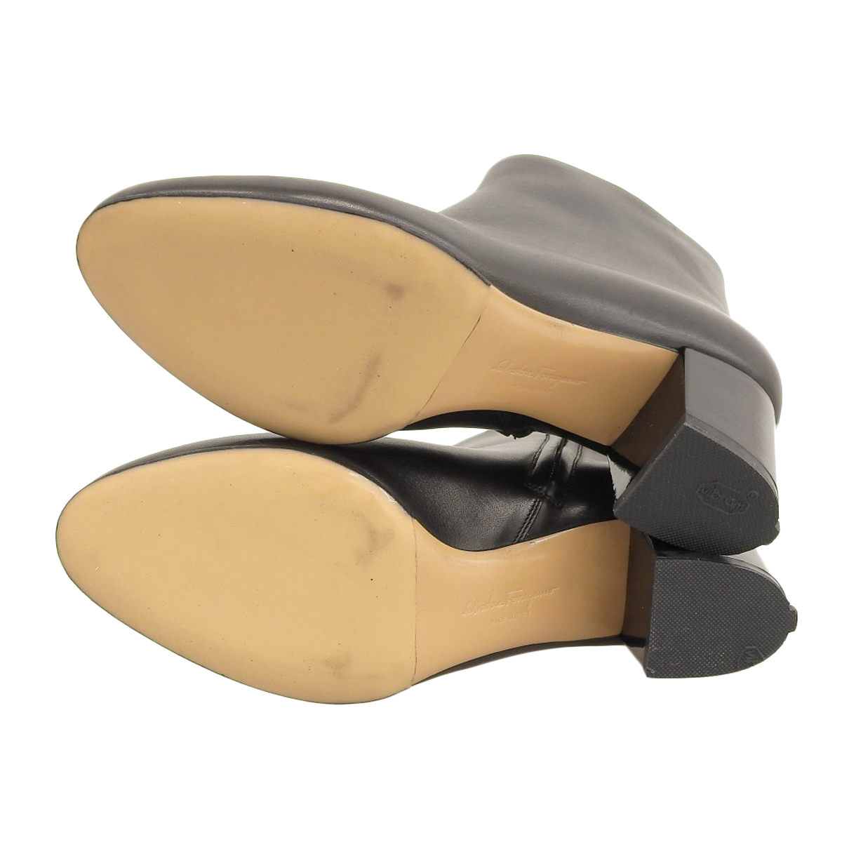 フェラガモ FERRAGAMO サイドファスナー ショートブーツ レザー ブラック 4 1/2 レディース 4686_画像8