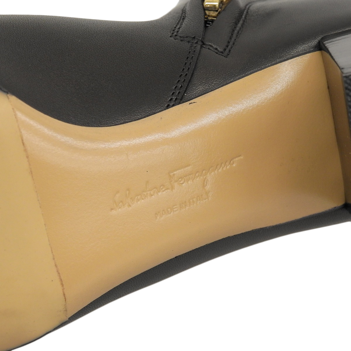 フェラガモ FERRAGAMO サイドファスナー ショートブーツ レザー ブラック 4 1/2 レディース 4686_画像9