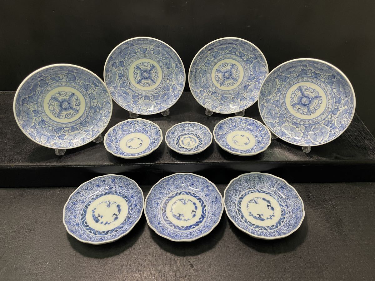 古伊万里 江戸時代 なます皿 皿 小皿 染付 線画 草花柄 和食器 時代物 アンティーク 骨董 インテリア コレクション_画像1