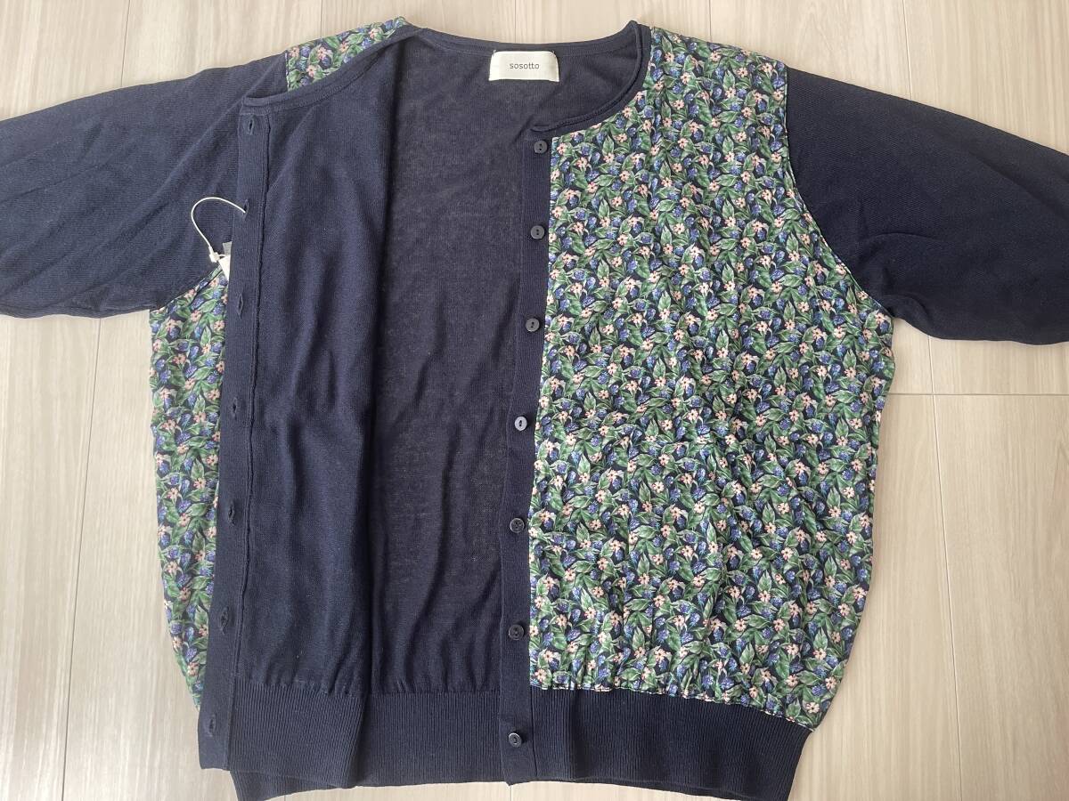 【匿名配送/送料無料】sosotto(ソソット)リバティ前身頃6分袖カーディガン/切替カーディガン/ネイビー紺【未使用】_画像4