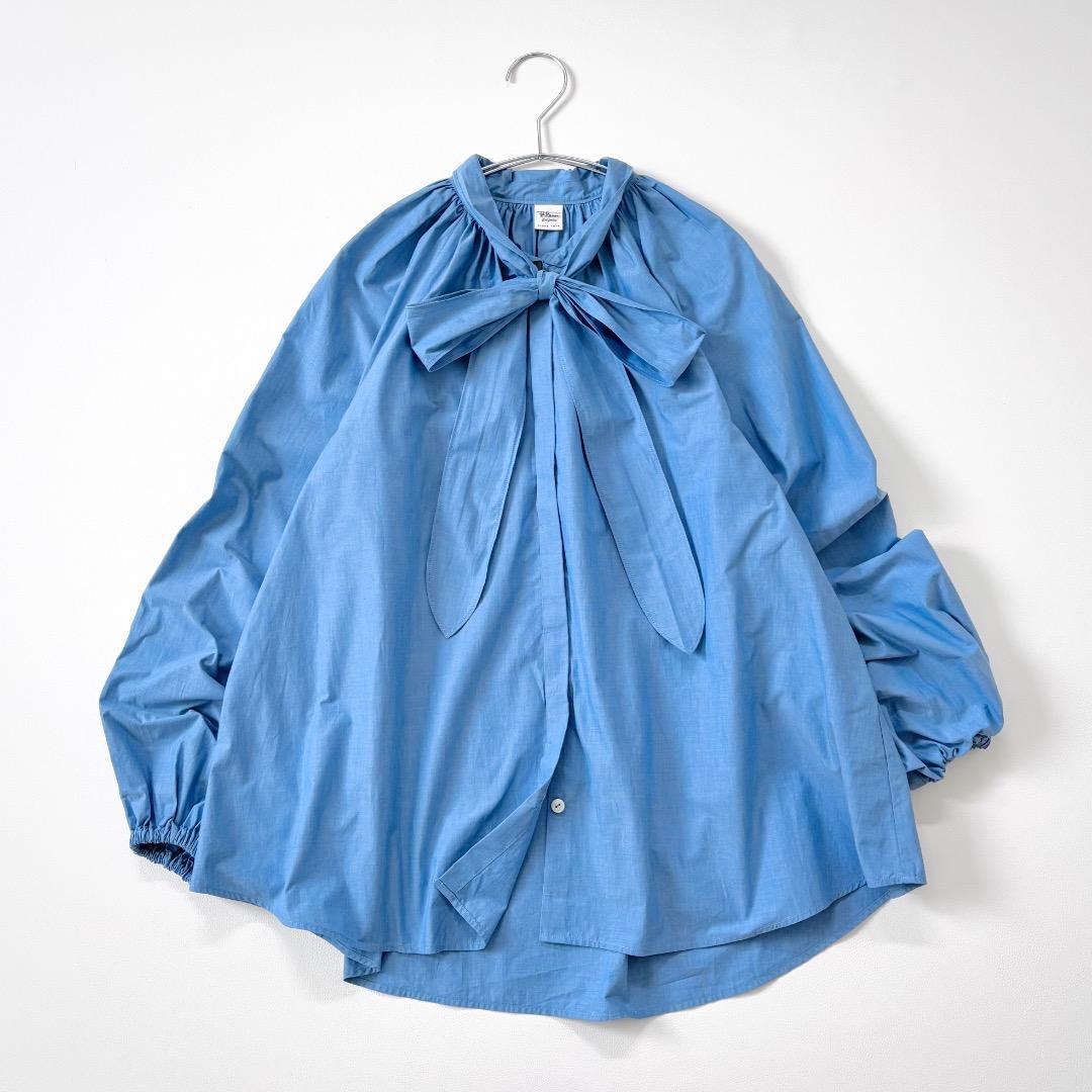 23SS 美品　RonHerman ボウタイブラウス コットン 水色 ふんわり袖_画像1