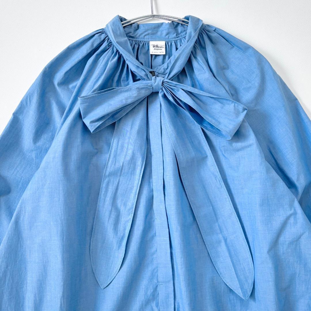 23SS 美品　RonHerman ボウタイブラウス コットン 水色 ふんわり袖_画像2