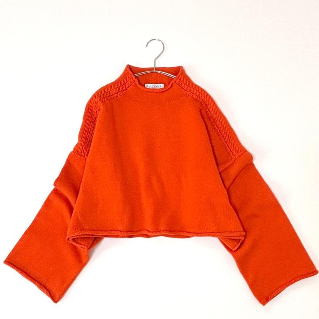 JW ANDERSON ウールカシミヤ混クロップドニット レザーパッチ オレンジ_画像2