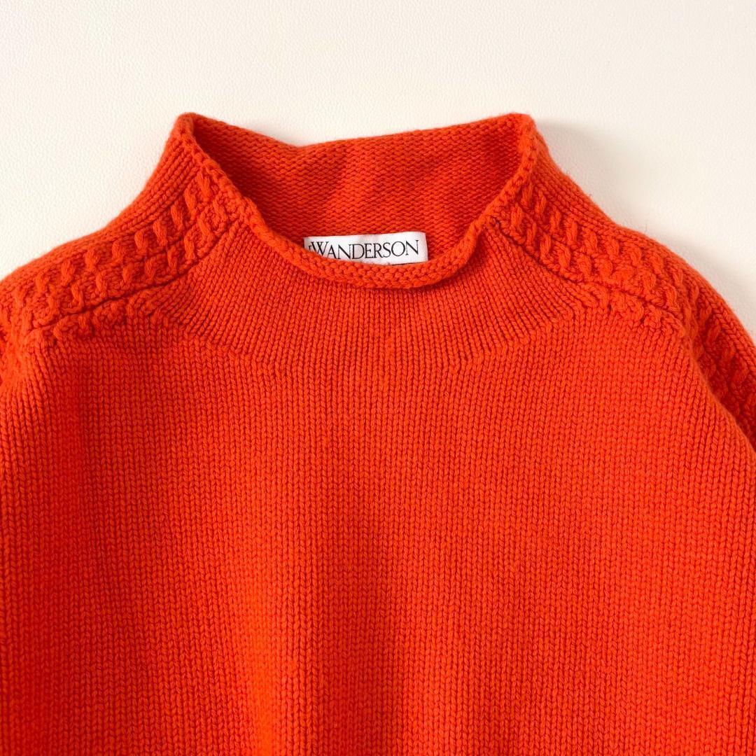 JW ANDERSON ウールカシミヤ混クロップドニット レザーパッチ オレンジ_画像3