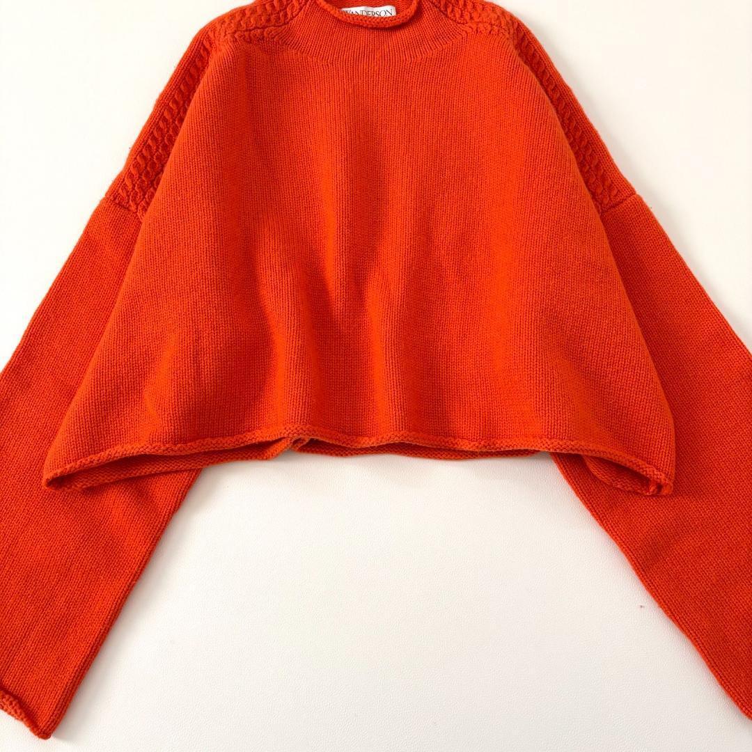 JW ANDERSON ウールカシミヤ混クロップドニット レザーパッチ オレンジ_画像4