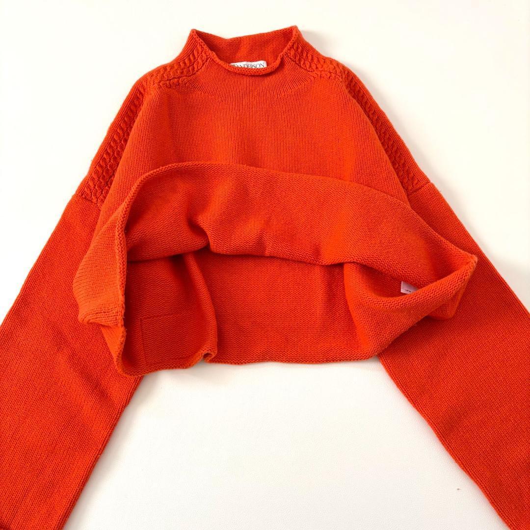 JW ANDERSON ウールカシミヤ混クロップドニット レザーパッチ オレンジ_画像5