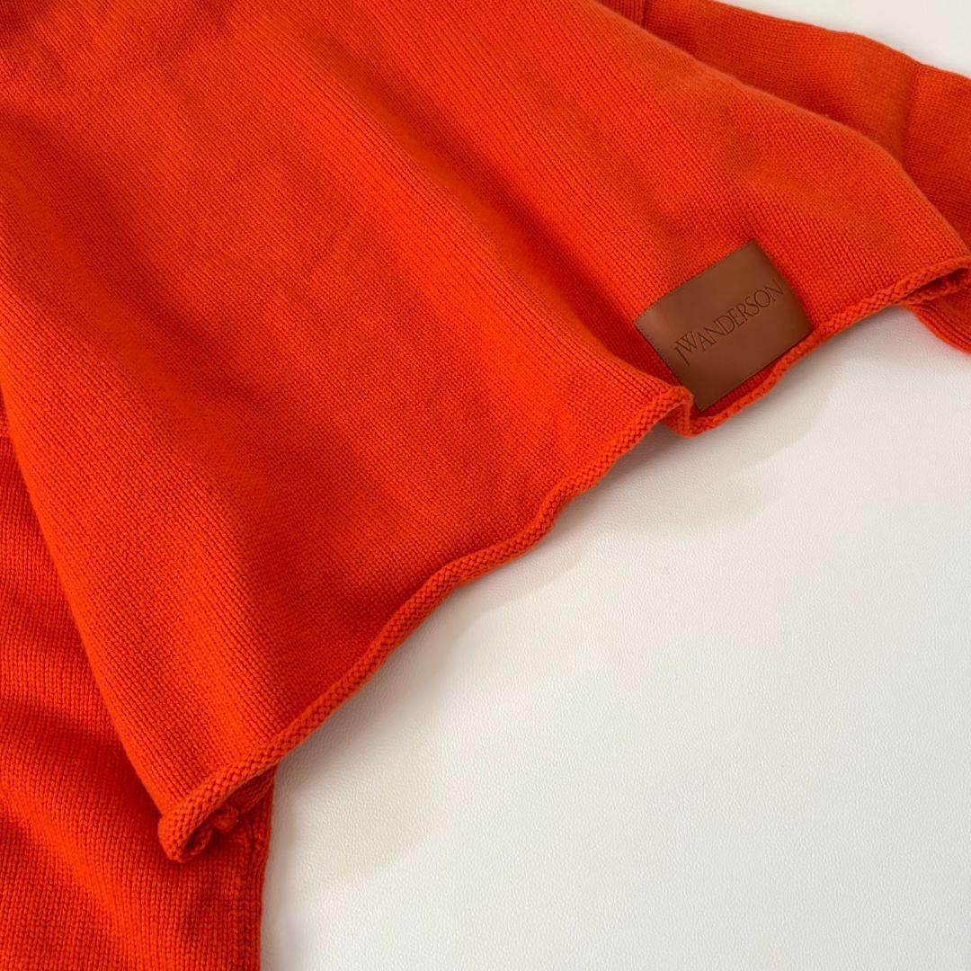 JW ANDERSON ウールカシミヤ混クロップドニット レザーパッチ オレンジ_画像7