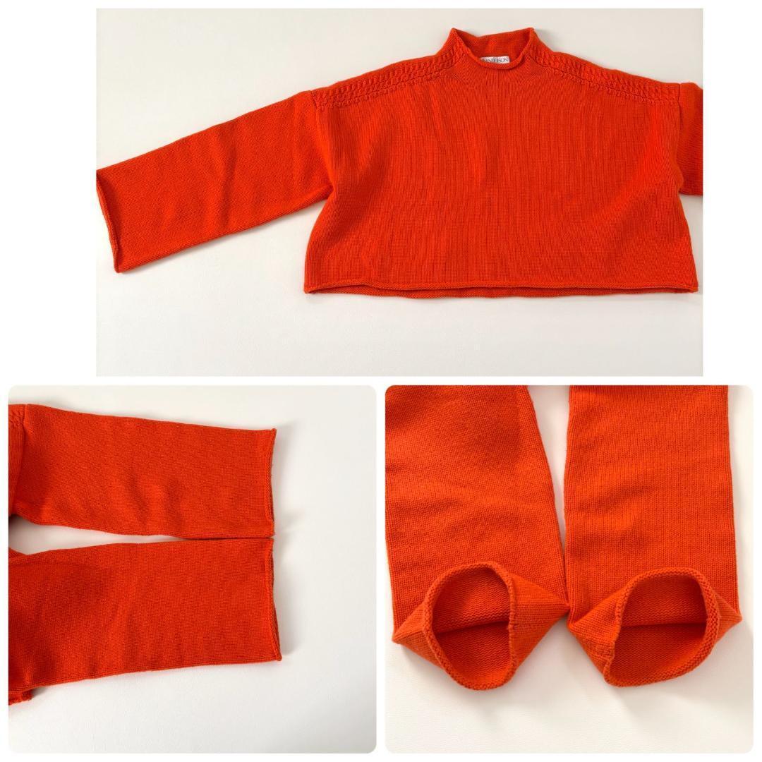 JW ANDERSON ウールカシミヤ混クロップドニット レザーパッチ オレンジ_画像8