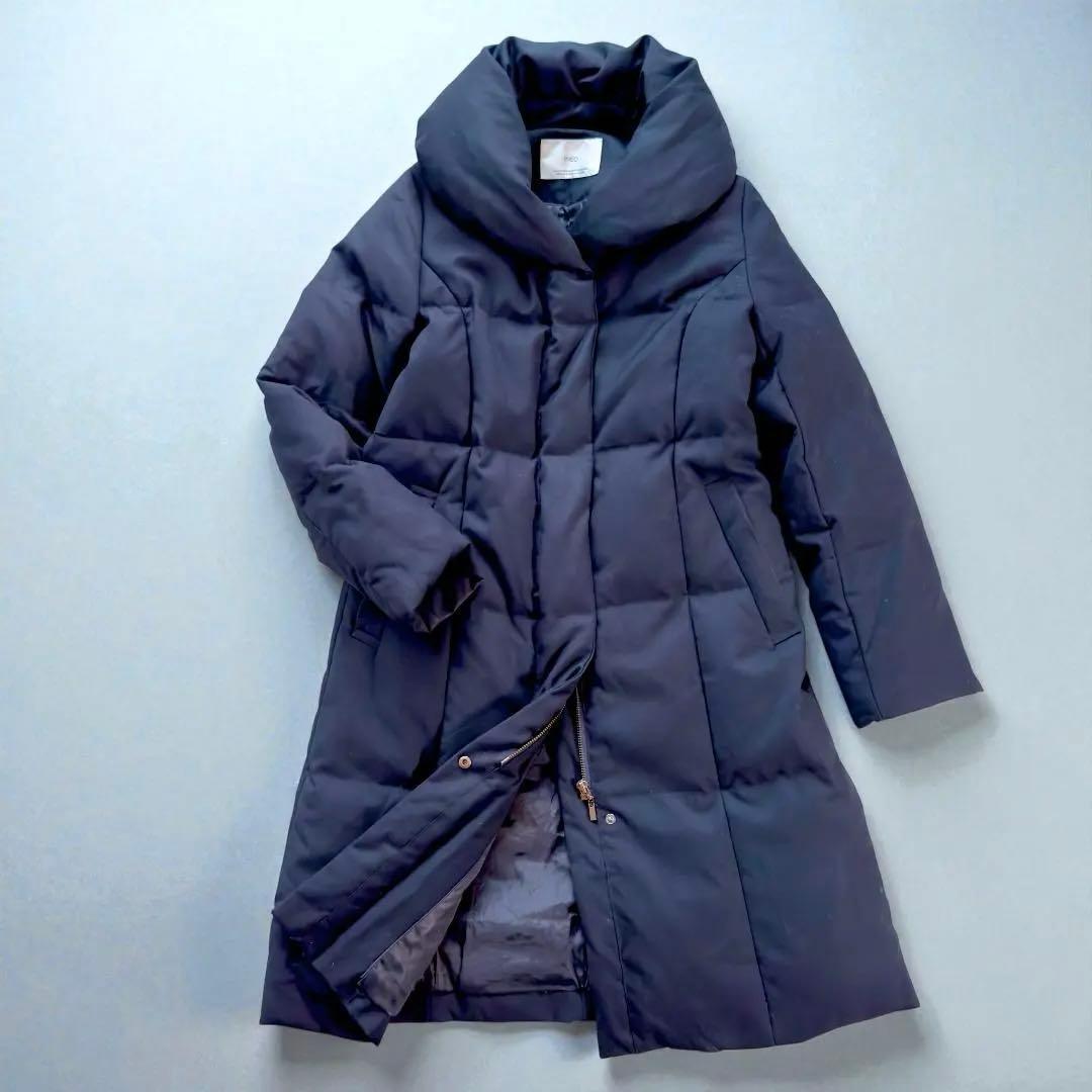 イネド　INED ダウンコート ネイビー　ショールカラー　軽量 暖かい　M 美品_画像1