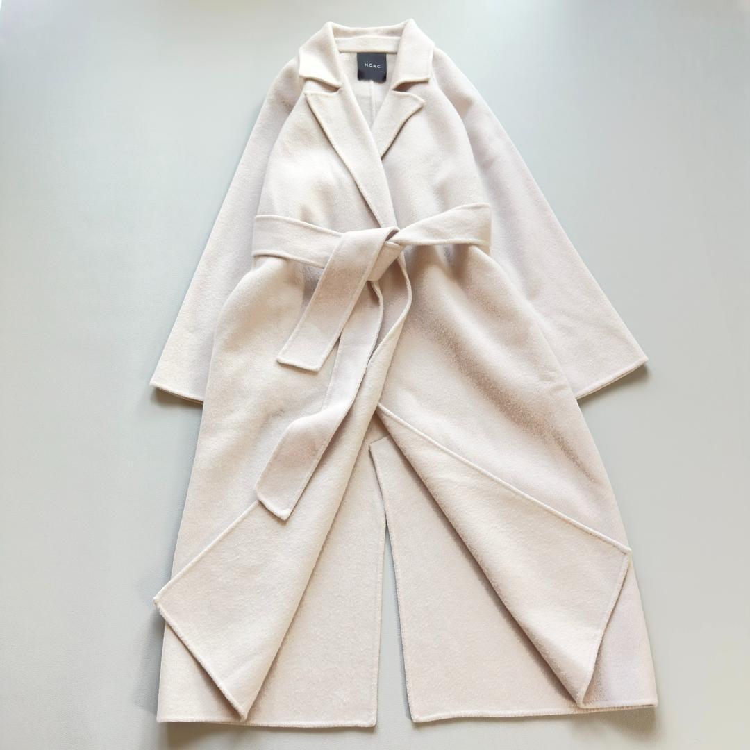 美品　N.O.R.C ノーカラー ロング ウールリバーコート ラベンダー　1_画像1