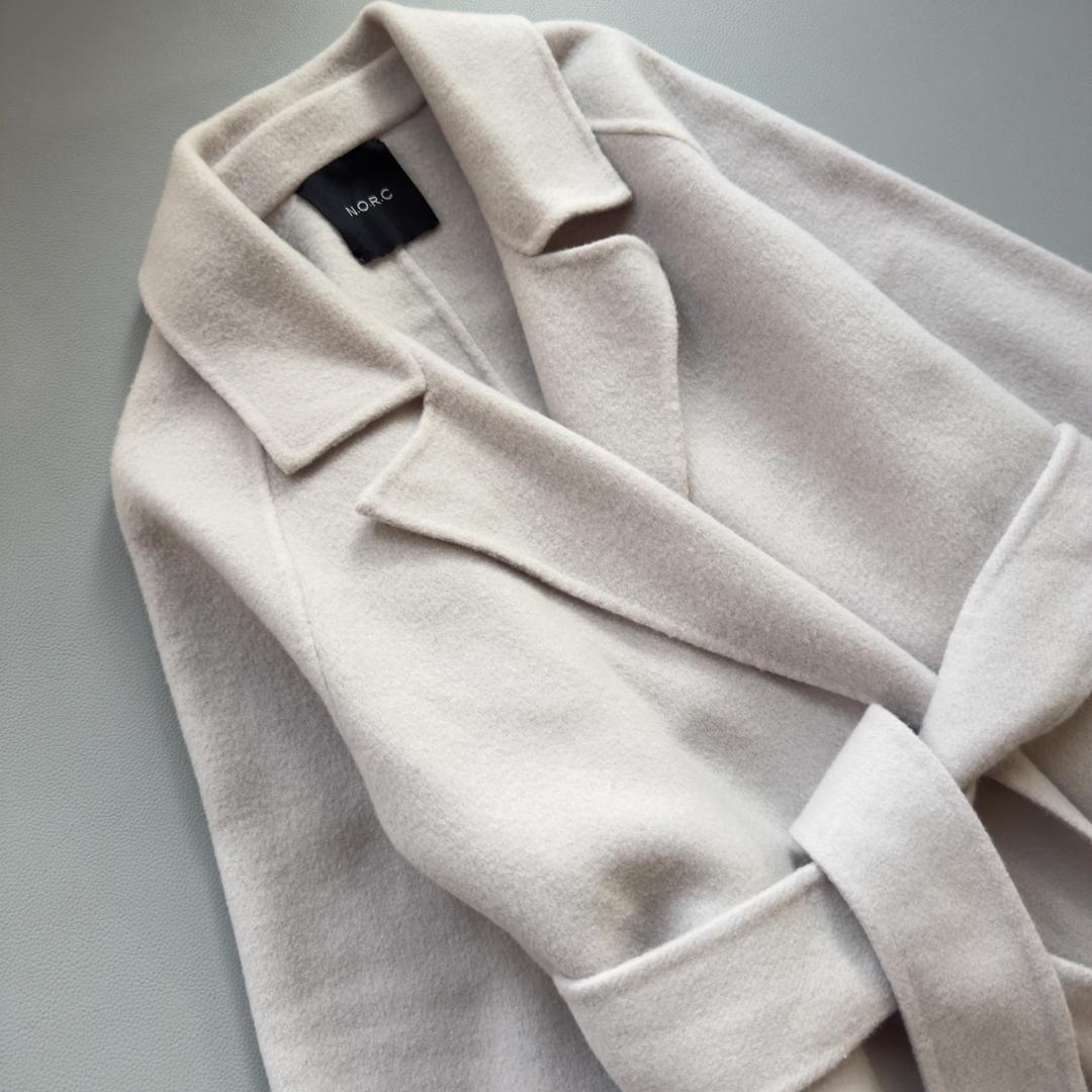 美品　N.O.R.C ノーカラー ロング ウールリバーコート ラベンダー　1_画像4