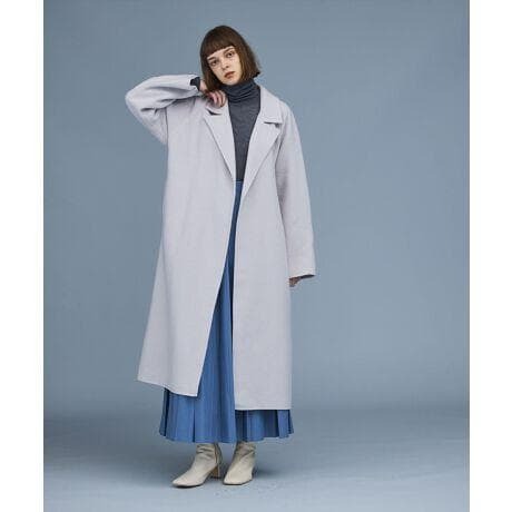 美品　N.O.R.C ノーカラー ロング ウールリバーコート ラベンダー　1_画像2