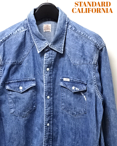 L ¥25,300【STANDARD CALIFORNIA SD DENIM WESTEN SHIRT BLUE スタンダードカリフォルニア デニム ウエスタンシャツ ブルー ペンキ加工】_画像1