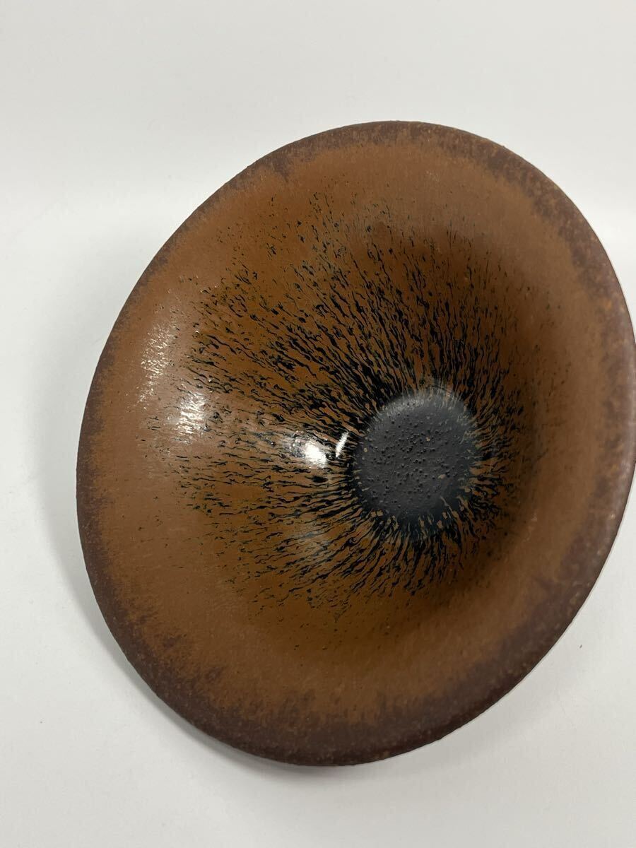 時代物 唐物 天目茶碗 木製真塗天目台 茶道具 仕覆桐箱付 _画像4