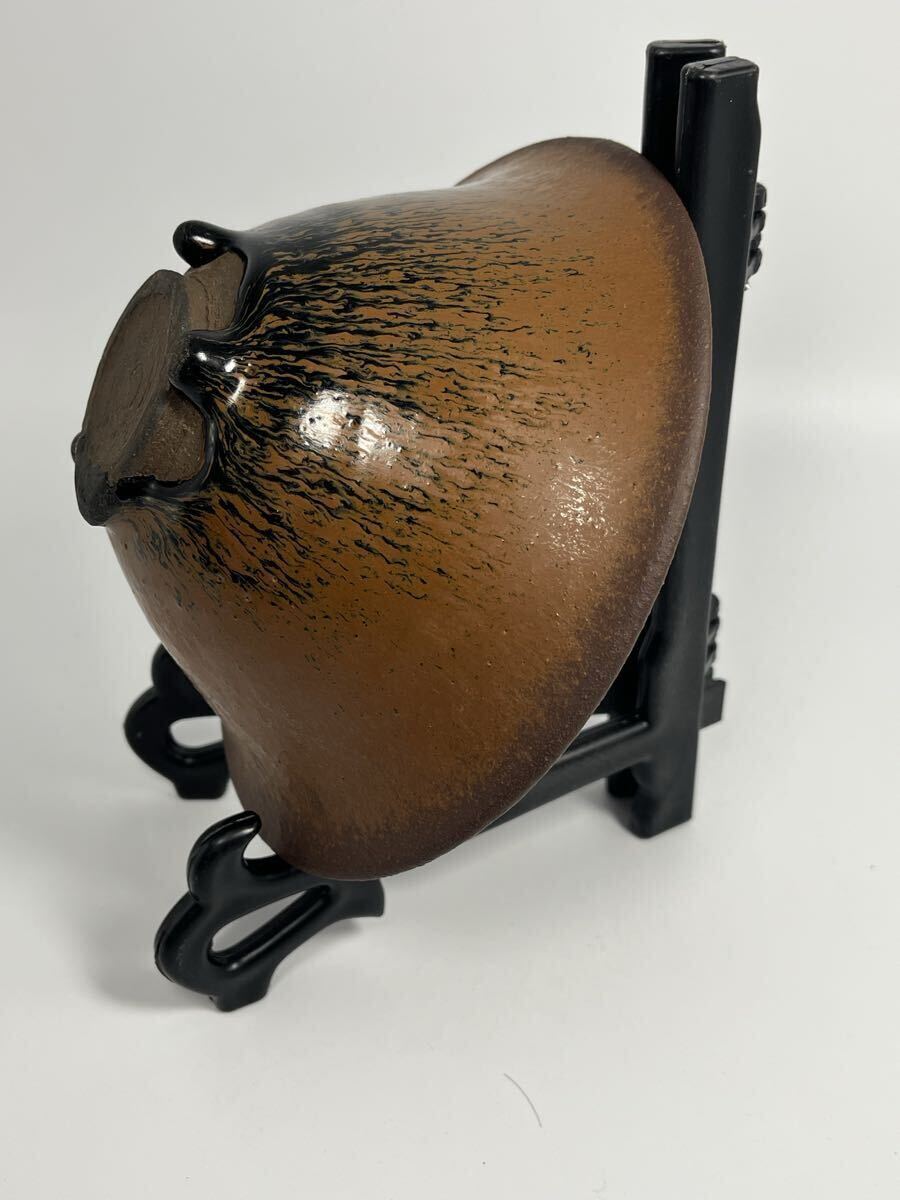 時代物 唐物 天目茶碗 木製真塗天目台 茶道具 仕覆桐箱付 _画像6