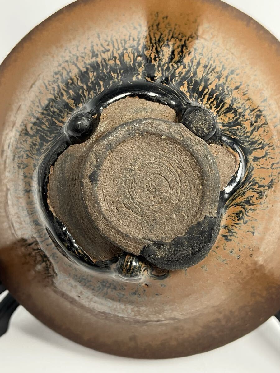 時代物 唐物 天目茶碗 木製真塗天目台 茶道具 仕覆桐箱付 _画像8