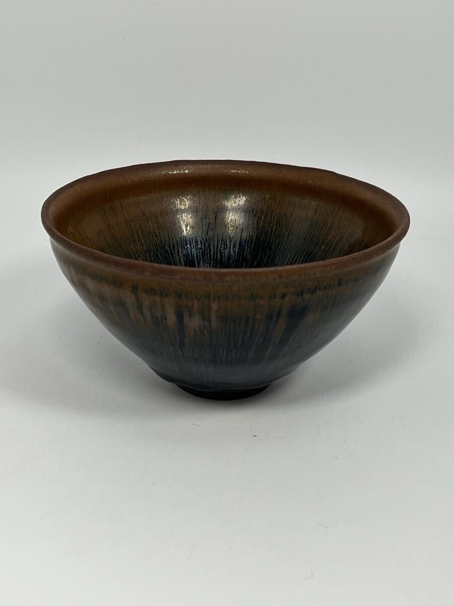 時代物 唐物 天目茶碗 建窯 兎亳 青磁天目台 茶道具 仕覆桐箱付 _画像2