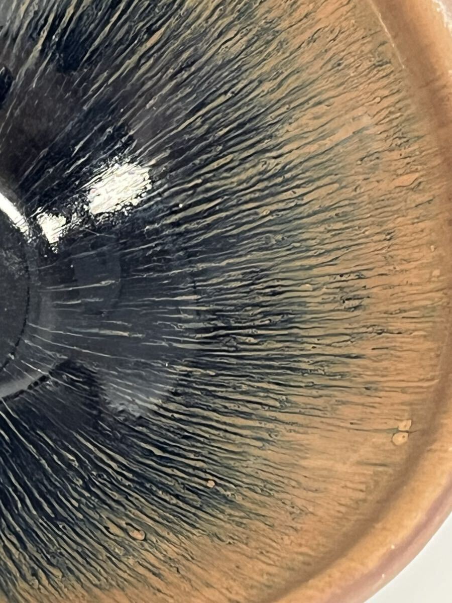 時代物 唐物 天目茶碗 建窯 兎亳 青磁天目台 茶道具 仕覆桐箱付 _画像6