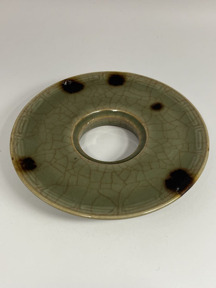 時代物 唐物 天目茶碗 建窯 兎亳 青磁天目台 茶道具 仕覆桐箱付 _画像9