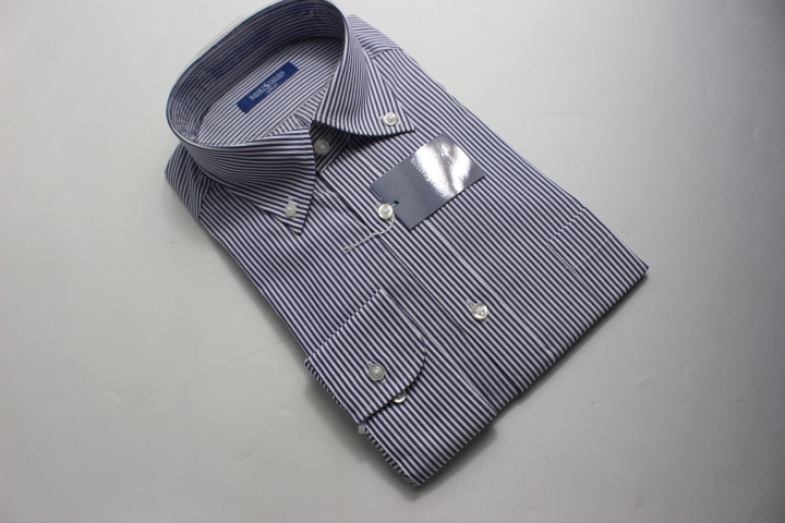 送料185円【新品】SHIRT STATION(山喜)　BDワイシャツ /オックスフォード/綿100％/イージーケア L(41-84) 紺/細ストライプ010/UND109(7C576_画像3