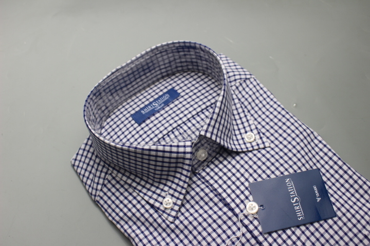 送料185円【新品】SHIRT STATION(山喜) BDワイシャツ /オックスフォード/綿100％/イージーケア　M(39-82)紺ウィンドウペン007/UND109(7B746_画像1