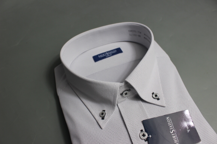 送料185円【新品】SHIRT STATION(山喜) 別格ノーアイロン/BDワイシャツ長袖/ 3L(45-86) 薄グレー刺し子調 形態安定 /UNW201/784(7C901_画像2