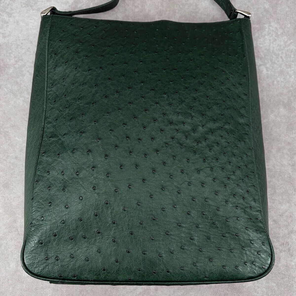 1円 オーストリッチ × クロコダイル ショルダーバッグ トート 肩がけ A4可 パッチワーク エキゾチックレザー 革 グリーン アートデザイン_画像3