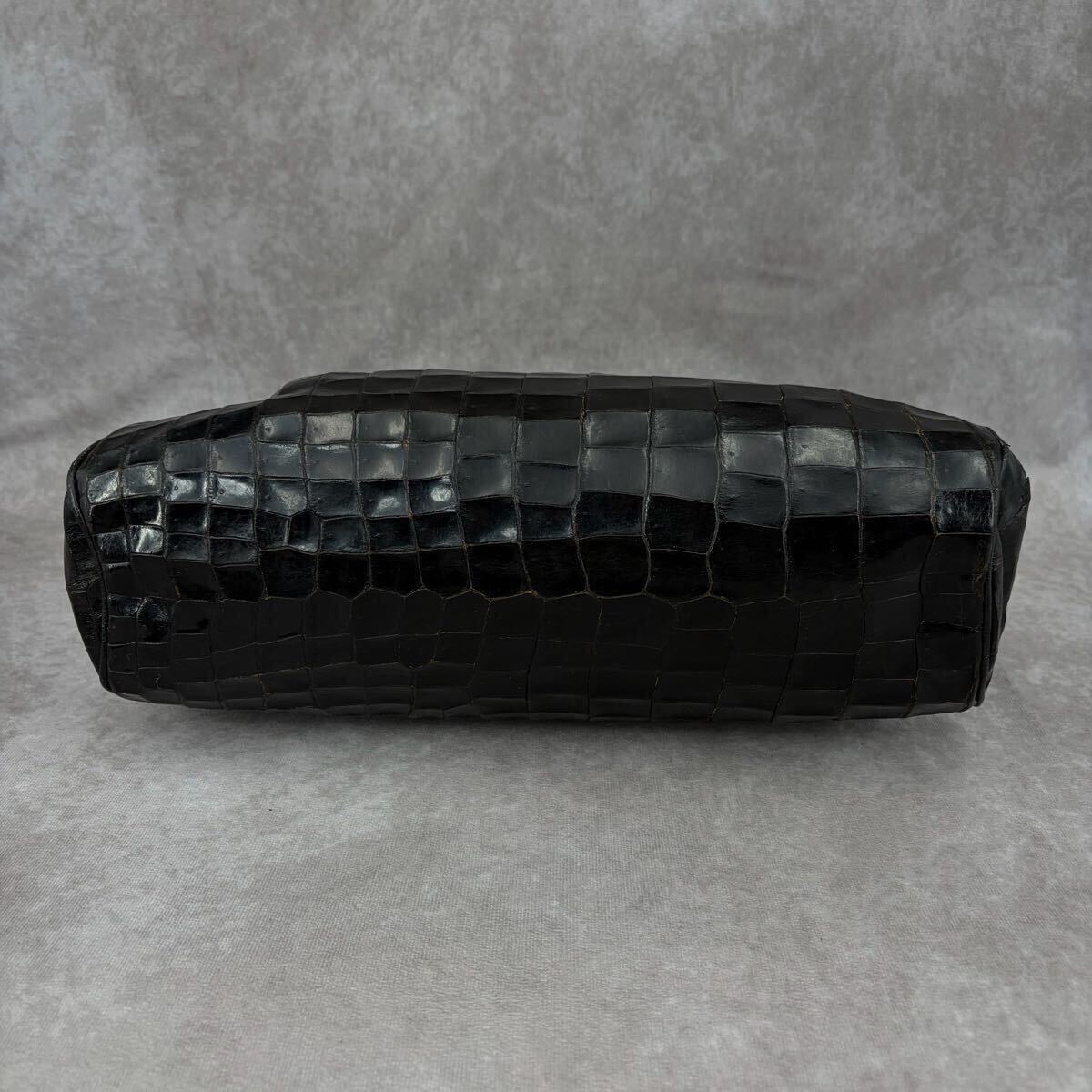 【希少/リアル】クロコダイル トートバッグ ボストン ワニ革 シャイニング アンティーク金具 ストーン エキゾチックレザー ブラック 黒_画像6