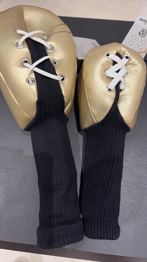 ・スピード発送 新品未使用 RUSSELUNO GLOF(ラッセルノゴルフ) LUCHA H.C UT ヘッドカバー 2点セット(Driver×1/FW×1)ゴールド_画像2