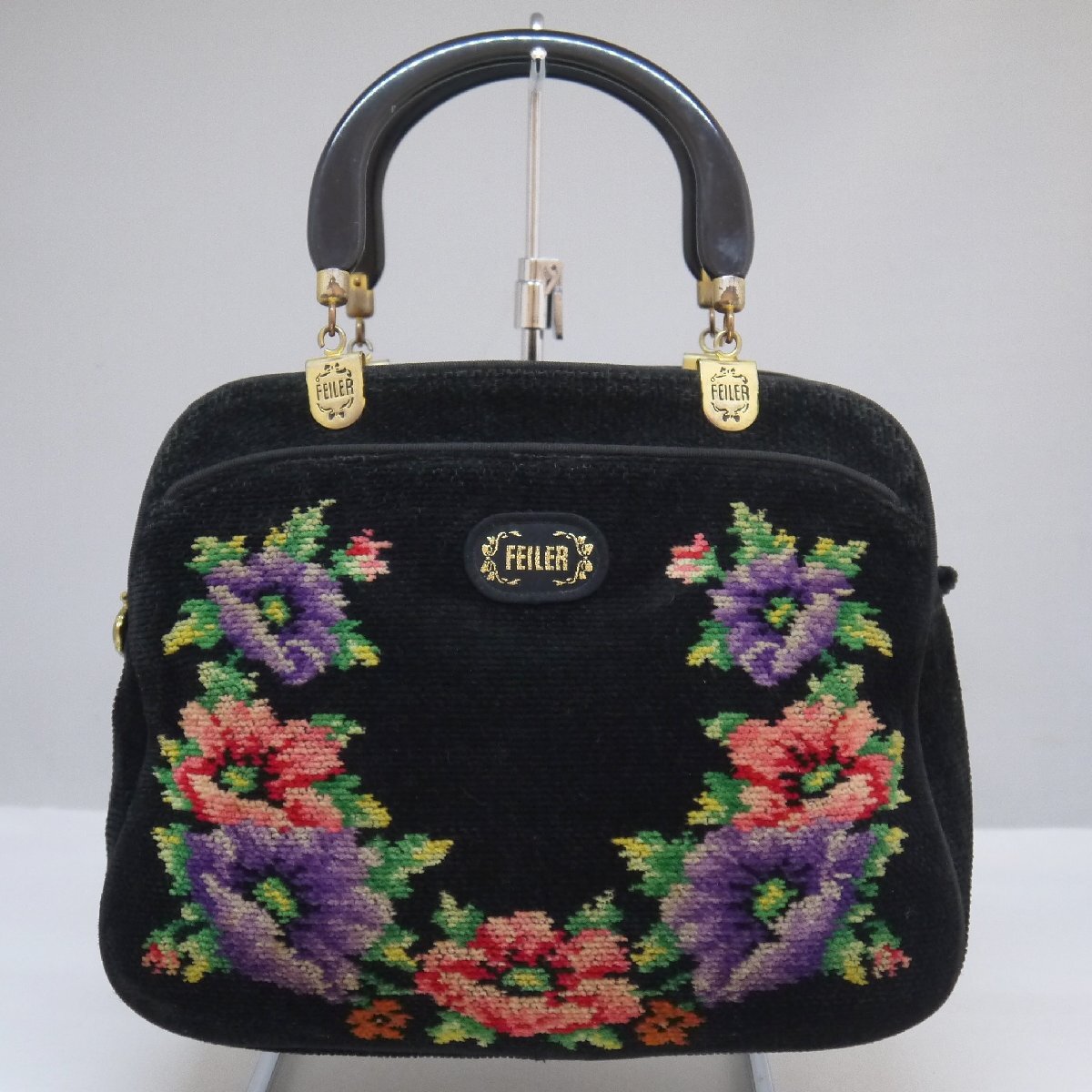 USED товар * товары долгосрочного хранения FEILER Feiler shu Neal тканый ручная сумочка черный цветочный принт женский повреждение большой 