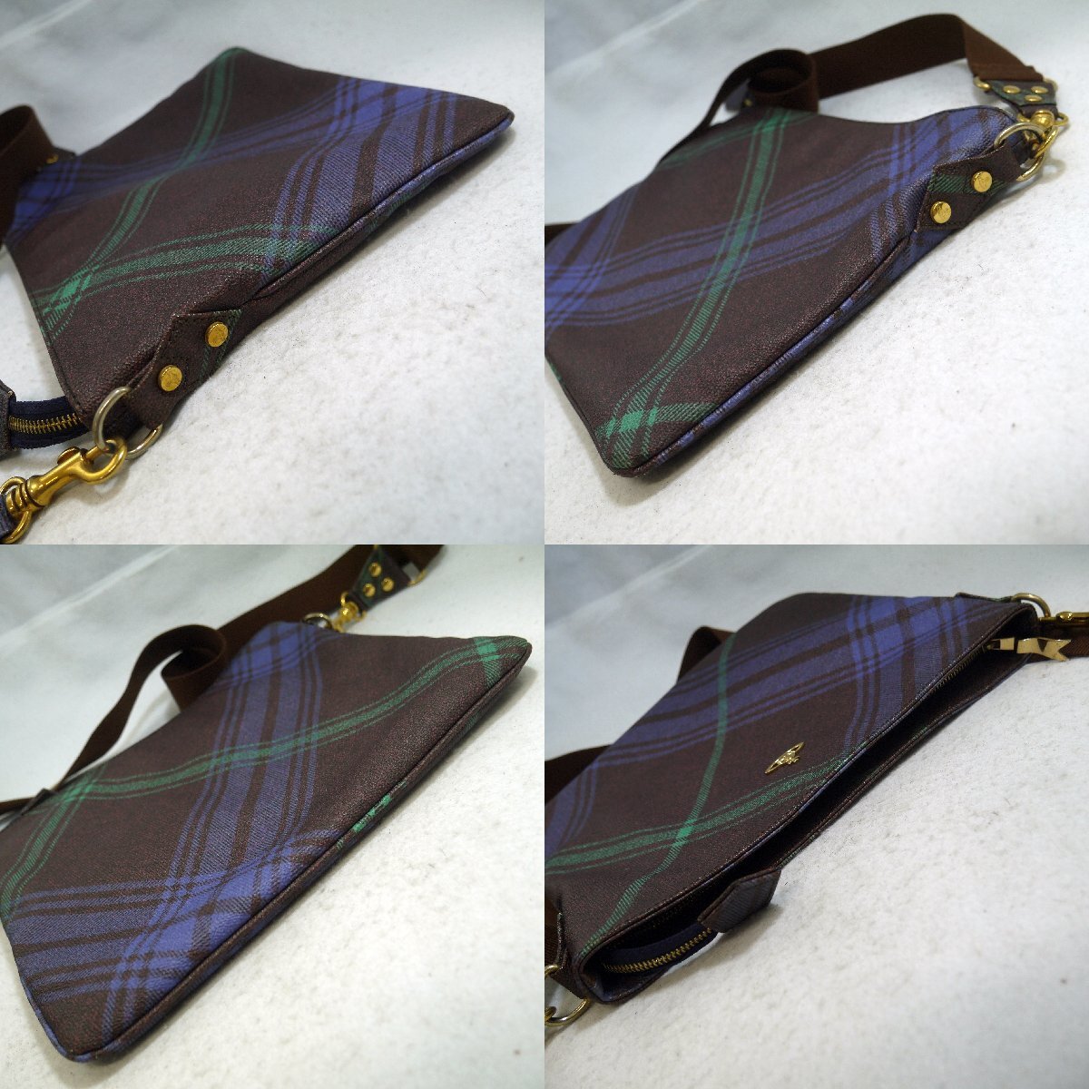 USED品・保管品 Vivienne Westwood ヴィヴィアンウエストウッド ショルダーバッグ PVC チェック柄 パープル系_画像5