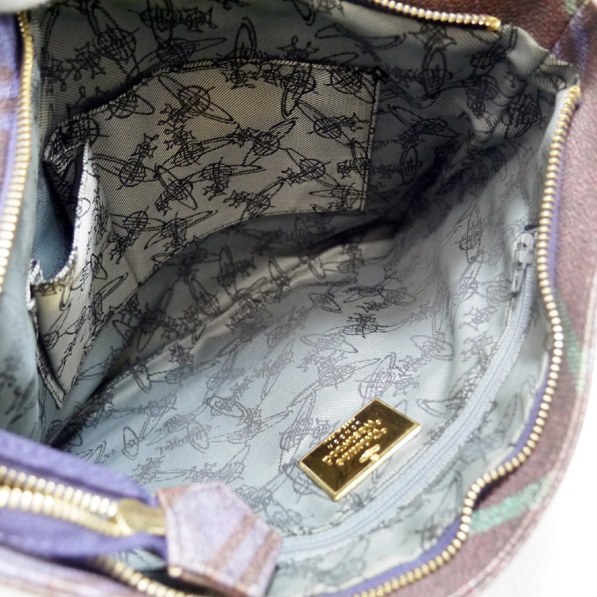 USED品・保管品 Vivienne Westwood ヴィヴィアンウエストウッド ショルダーバッグ PVC チェック柄 パープル系_画像9