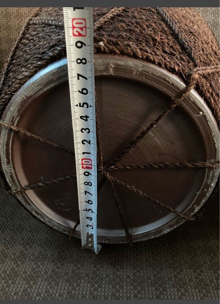 YK-6192 #300 中古品 泡盛 古酒壺 古酒甕蓋付き 約3.1升甕（容量約6.0L）高さ約30cm 横約24cm シュロ巻き 沖縄 琉球_画像8