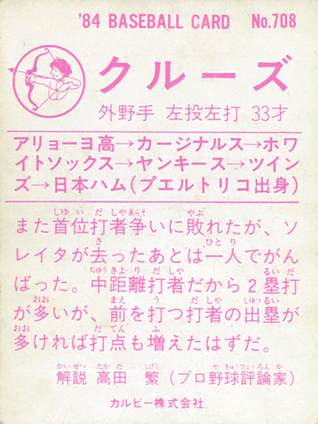 カルビー1984 クルーズ(日本ハム) レギュラーカード #708_画像2