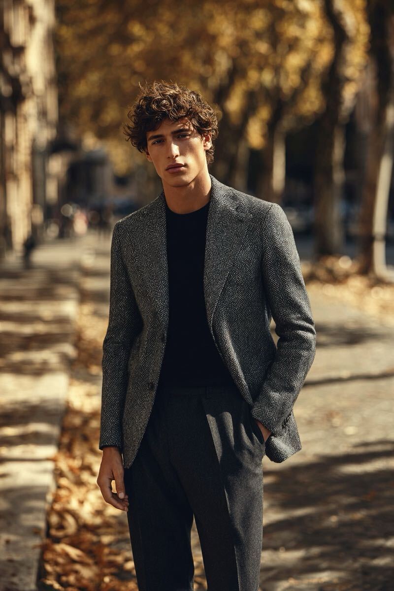 秋冬の主役◎定価約15万 TAGLIATORE タリアトーレ イタリア製 美品 ヘリンボーン ツイード テーラード ジャケット グレー 48 = M〜L相当!!_画像3