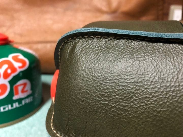 本革製!ガスカートリッジ230g用 カバー ハンドメイド モスグリーン_画像4