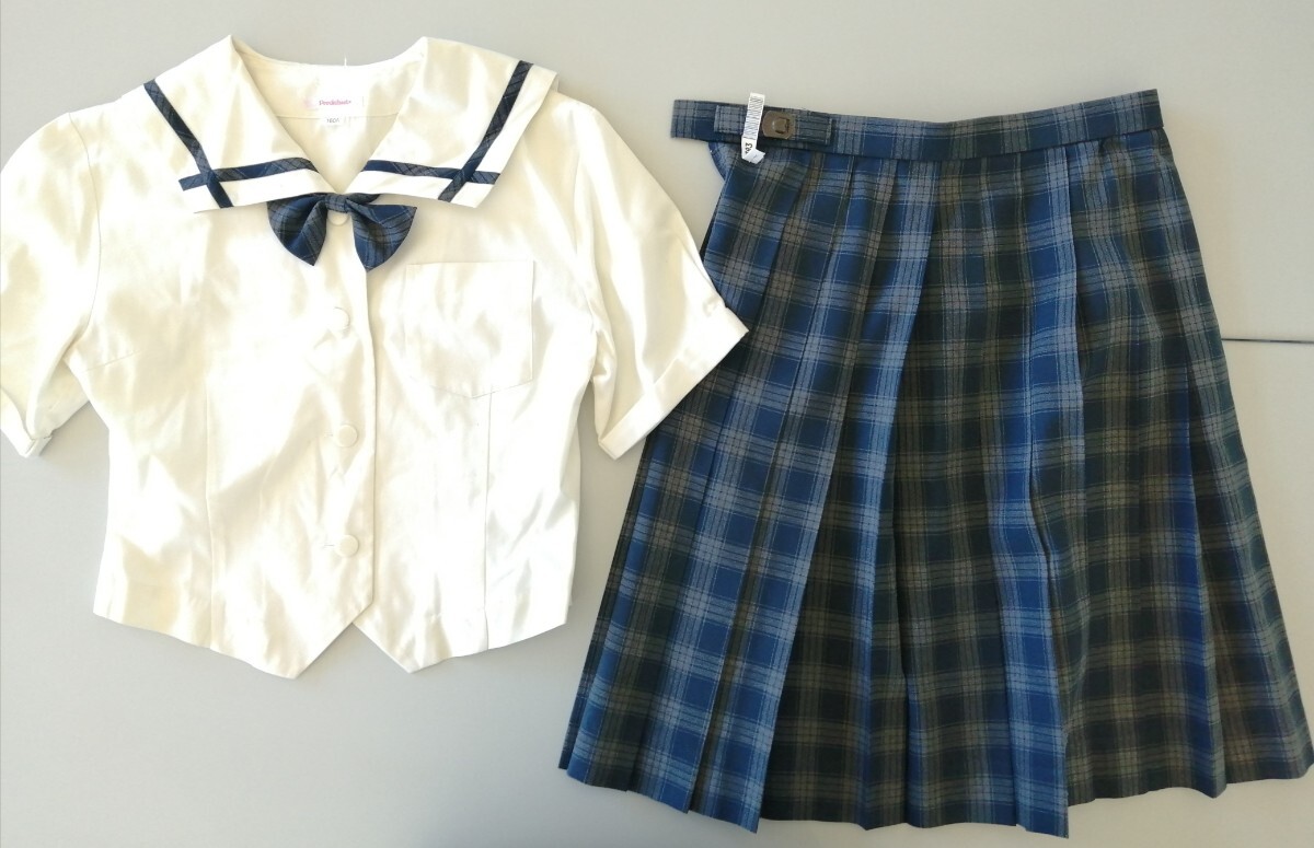  Okayama префектура [ Okayama префектура . Okayama юг средняя школа ] женщина форма 160A летняя одежда матроска + указание лента + летняя одежда юбка (W66.L54) Predichant школьная форма (2 поколение передний ) 3 позиций комплект 