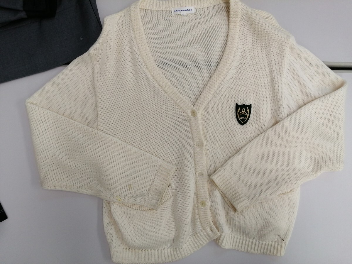  Okayama префектура [ Sanyo женщина средняя школа ] женщина форма зима одежда летняя одежда sailor 155A. летняя одежда зима одежда юбка (W60.L48). кардиган белый цвет чёрный цвет. указание лента ( зеленый цвет ) 7 позиций комплект 